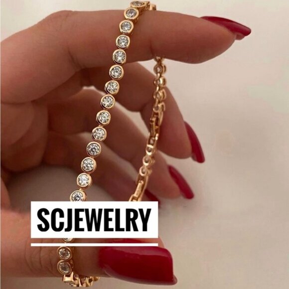 Bezel Tennis Bracelet 18k Gold Plated CZ Zircon Luxury Jewelry - Picture 3 of 9